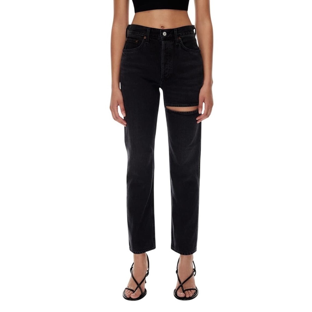 Agolde Lana Slice High Rise Straight Leg Jeans Black‎ Cutout Size 26
